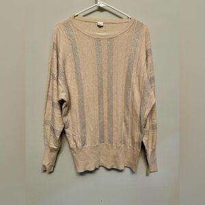 VILA Cream Crew Neck Sweater with Rhinestone Stripes Size Large